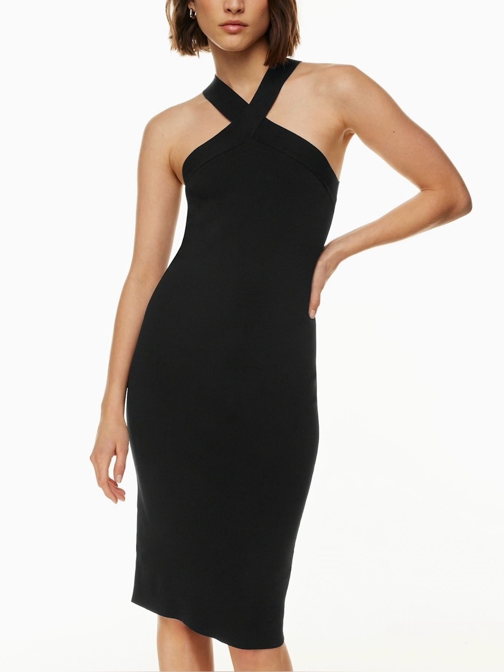Aritzia Babaton Sculpt Knit Criss Cross Midi Dress Black Bodycon Halter Sz S NWT
